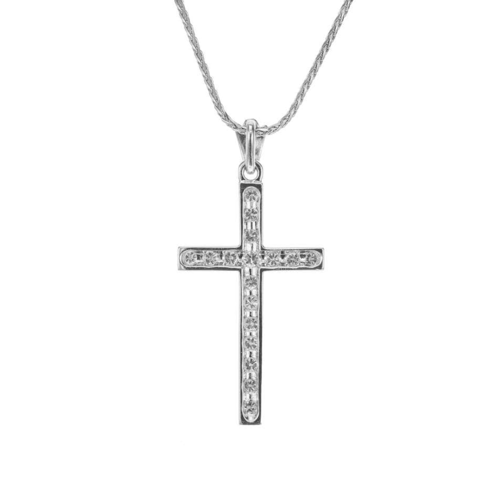 14k Solid Gold Small Diamond Cross Pendant Necklace Chain Etsy UK
