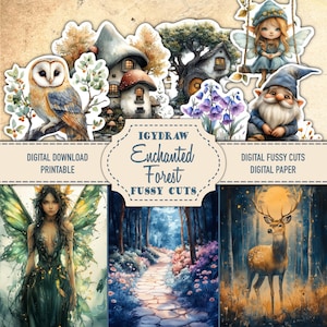 Enchanted Forest, Ephemera Kit, 43 Pages of paper, 23 double pages, 5 pages of fussy cuts, A4 Digital Paper, Fairies, Enchanted Animals