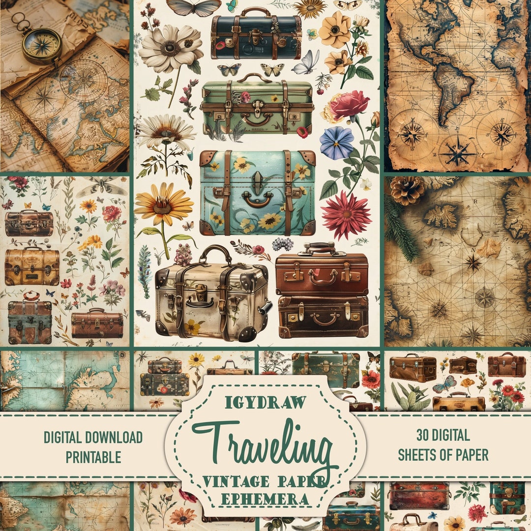 Junk Journal Kit, Ephemera Kit, 10 Pages of Paper, Vintage Maps, 20 ...