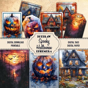 Halloween Ephemera Kit, Vintage Paper Tags, Digital Collage Sheets (Digital Download)