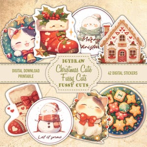Christmas Cute Fussy Cuts, Christmas Junk Journal, 42 Digital Stickers, Scrapbook Supplies, Christmas Digital Decoration, Christmas Cookies
