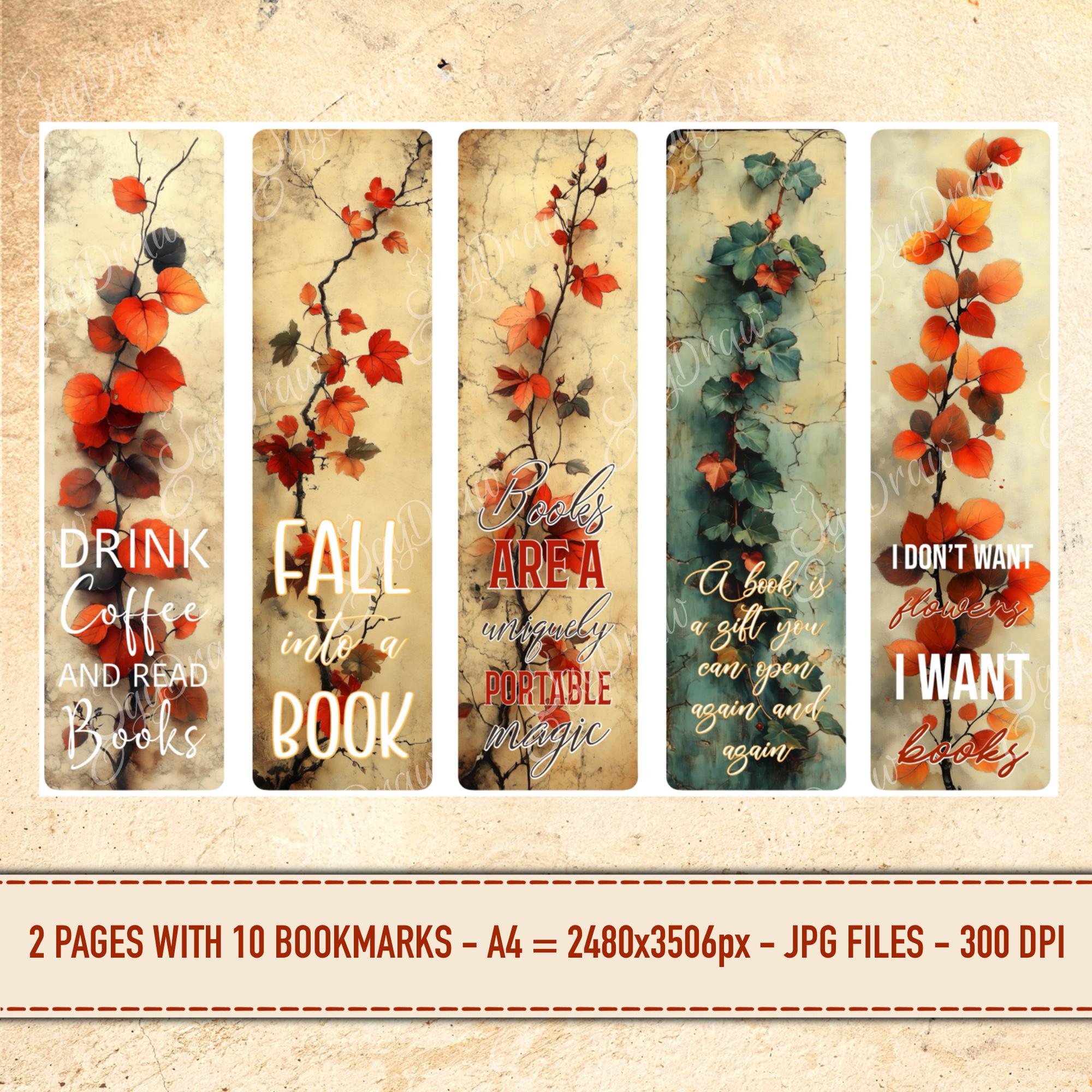 Set of 10 Printable Bookmarks, Fall Bookmark Quote, Digital Bookmarks ...