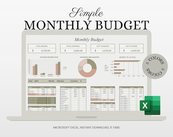 Excel-budgetsjabloon, eenvoudig maandbudget, financiële tracker, Excel maandelijks budgetspreadsheet, budgetplanner, financiële planner voor Excel