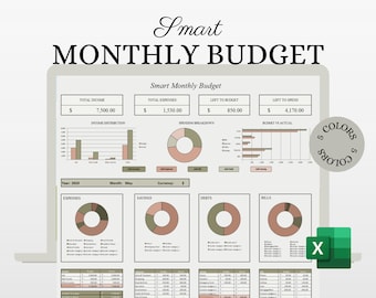 Plantilla de presupuesto de Excel, hoja de cálculo de presupuesto mensual, planificador financiero, rastreador de presupuesto, rastreador de ahorros, rastreador de ingresos, hoja de Excel de presupuesto