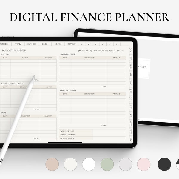 Digital Finance Planner, Budget Planner, Finance Tracker, Budget Template, Landscape Financial Planner, iPad Undated Budget Planner