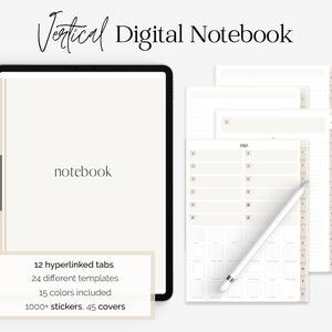 Portrait Digital Notebook Goodnotes, 12 Tab Digital Notebook for GoodNotes & Note-taking Apps, Digital Notes Template zdjęcie 1