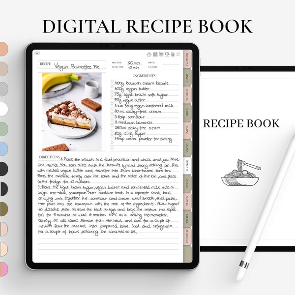 Digitales Rezeptbuch für GoodNotes, Notability, Digitales iPad Rezept Journal, Digitales Kochbuch, Digitaler Mahlzeitenplaner, Rezeptbuch Vorlage