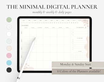 Undated Digital Daily Planner, Landscape Digital Planner, iPad 365 day planner, Monthly & Weekly iPad Planner, GoodNotes Planner undated