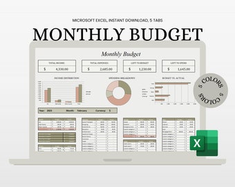 Monthly Budget Spreadsheet, Excel Budget Template, Budget Sheet, Savings Tracker, Expense Tracker, Budget Planner, Excel Template