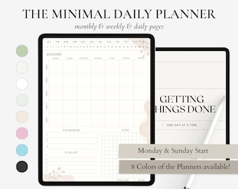 Le planificateur numérique minimal, planificateur numérique portrait, planificateur iPad 365 jours, planificateur mensuel et hebdomadaire, planificateur iPad, planificateur GoodNotes