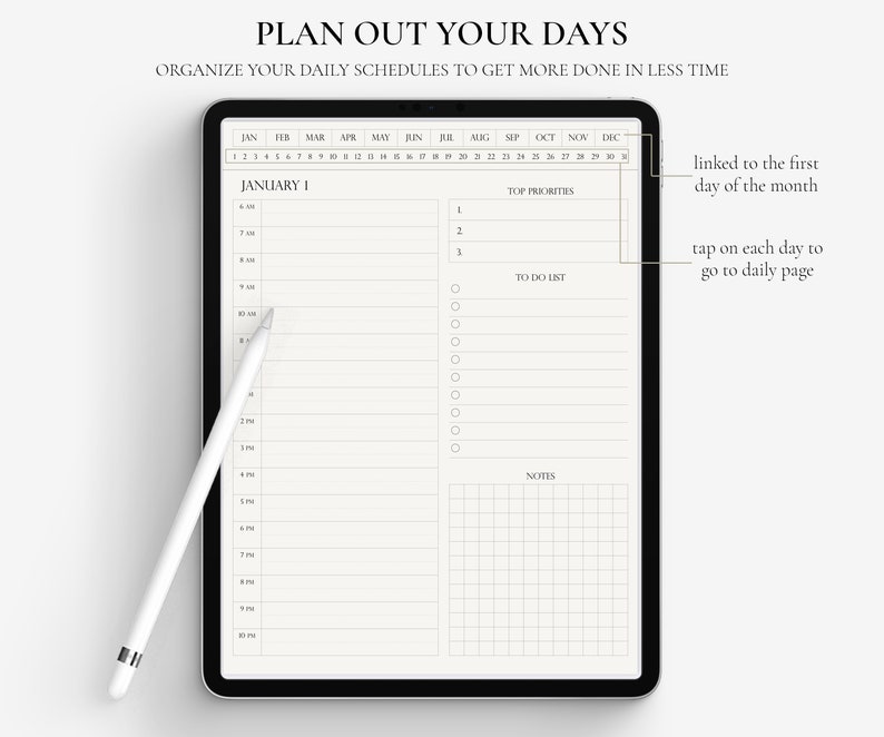 Digital Daily Planner, Portrait Digital Planner, iPad 365 day planner, Daily Schedule, iPad Planner, GoodNotes Planner, Notability Planner image 2