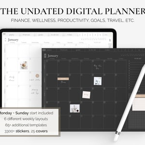 Undated Digital Planner, GoodNotes Planner, iPad Planner, Daily Planner, Notability Planner, Android Planner, Landscape Planner Dark mode