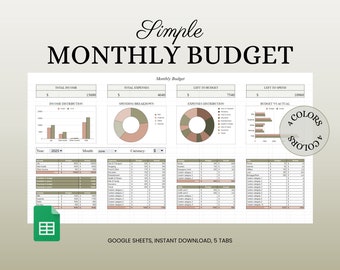 Foglio di calcolo del budget mensile, Budget mensile per Fogli Google, Modello di budget digitale, Pianificatore finanziario, Modello di Fogli Google