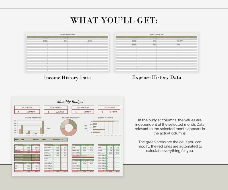 Modello di budget Excel, Budget mensile semplice, Tracker finanziario, Foglio di calcolo del budget mensile Excel, Pianificatore di budget, Pianificatore finanziario per Excel immagine 2