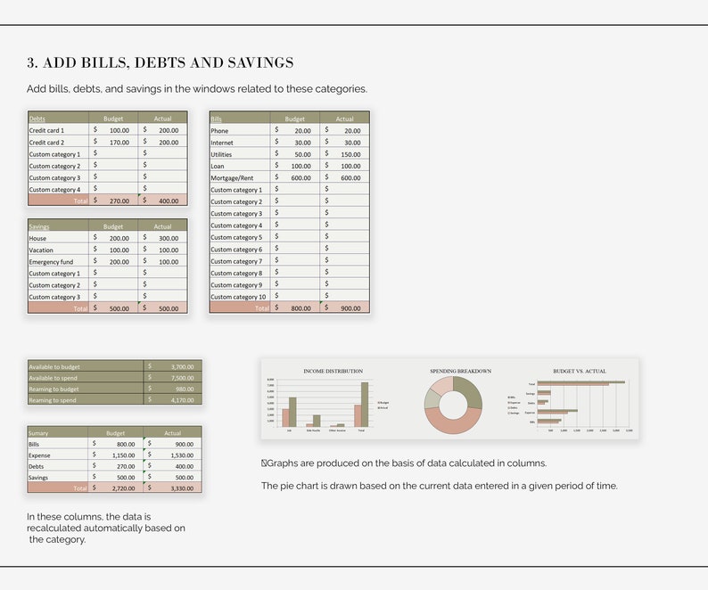 Modello di budget Excel, Budget mensile semplice, Tracker finanziario, Foglio di calcolo del budget mensile Excel, Pianificatore di budget, Pianificatore finanziario per Excel immagine 4