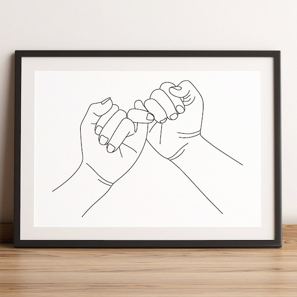 Pinky swear line art print, couple hands Poster, Digital artwork