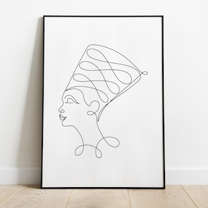 Nefertiti Queen face line art print, Abstract female One Line Wall decor, Ancient Egypt Minimalist art, Digital Download
