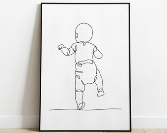 Abstract Child one line print, Baby single Line Art wall decor, Nursery decor, Digital download