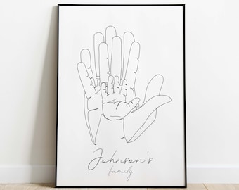 Personalized Family Hands one simple Line Art print