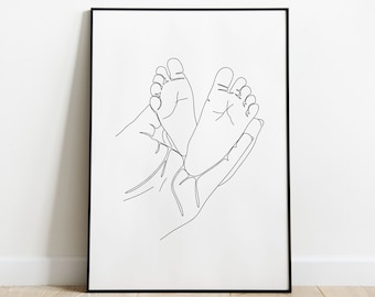 Baby Feet Line Art Drawing Nursery Print, Family Wall Art, Baby Minimalist Art Poster, Line Drawing Baby, Minimalist Printable Wall Decor