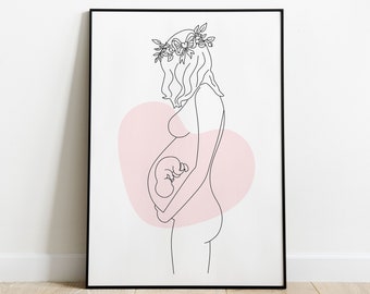 Pregnant Woman line art print, Pregnancy Wall Art, Digital