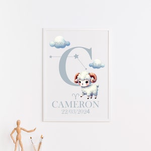 Estadísticas de nacimiento del zodíaco del bebé personalizadas, decoración de pared personalizada para la habitación de los niños, impresión de letras astrológicas para el nacimiento del bebé, arte de pared imprimible, descarga digital