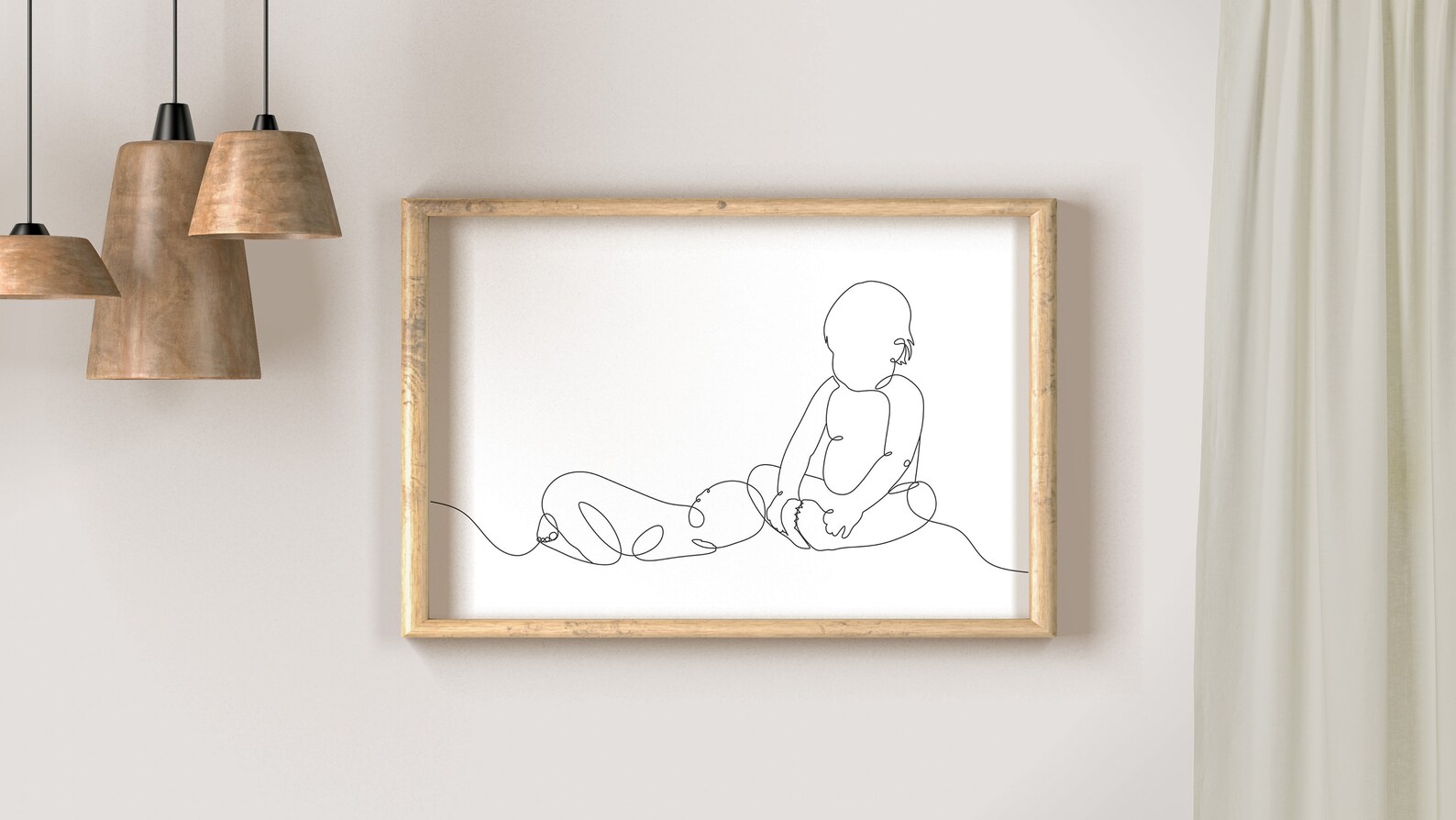Two Babies One Line Art Print, Two Kids Single Line Drawing, Infant