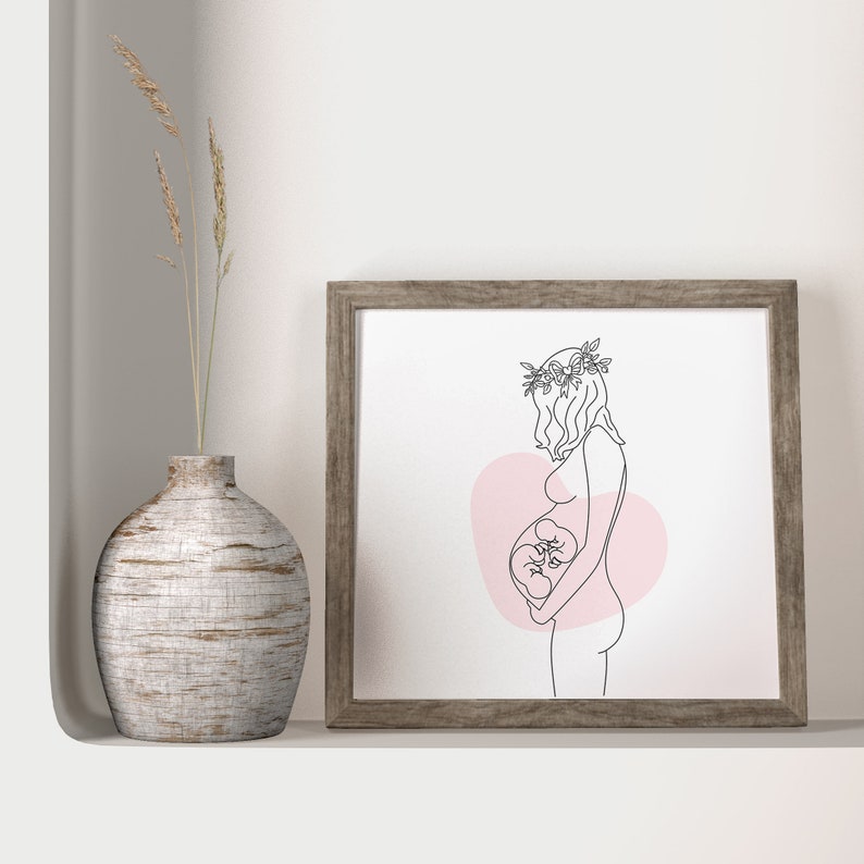 Twins Pregnant Woman line art print Pregnancy Wall Art image 5