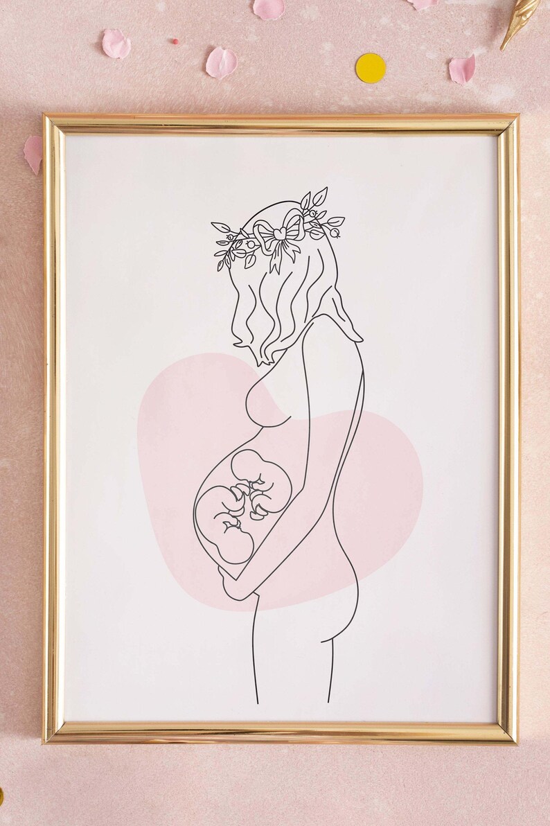 Twins Pregnant Woman line art print Pregnancy Wall Art image 3