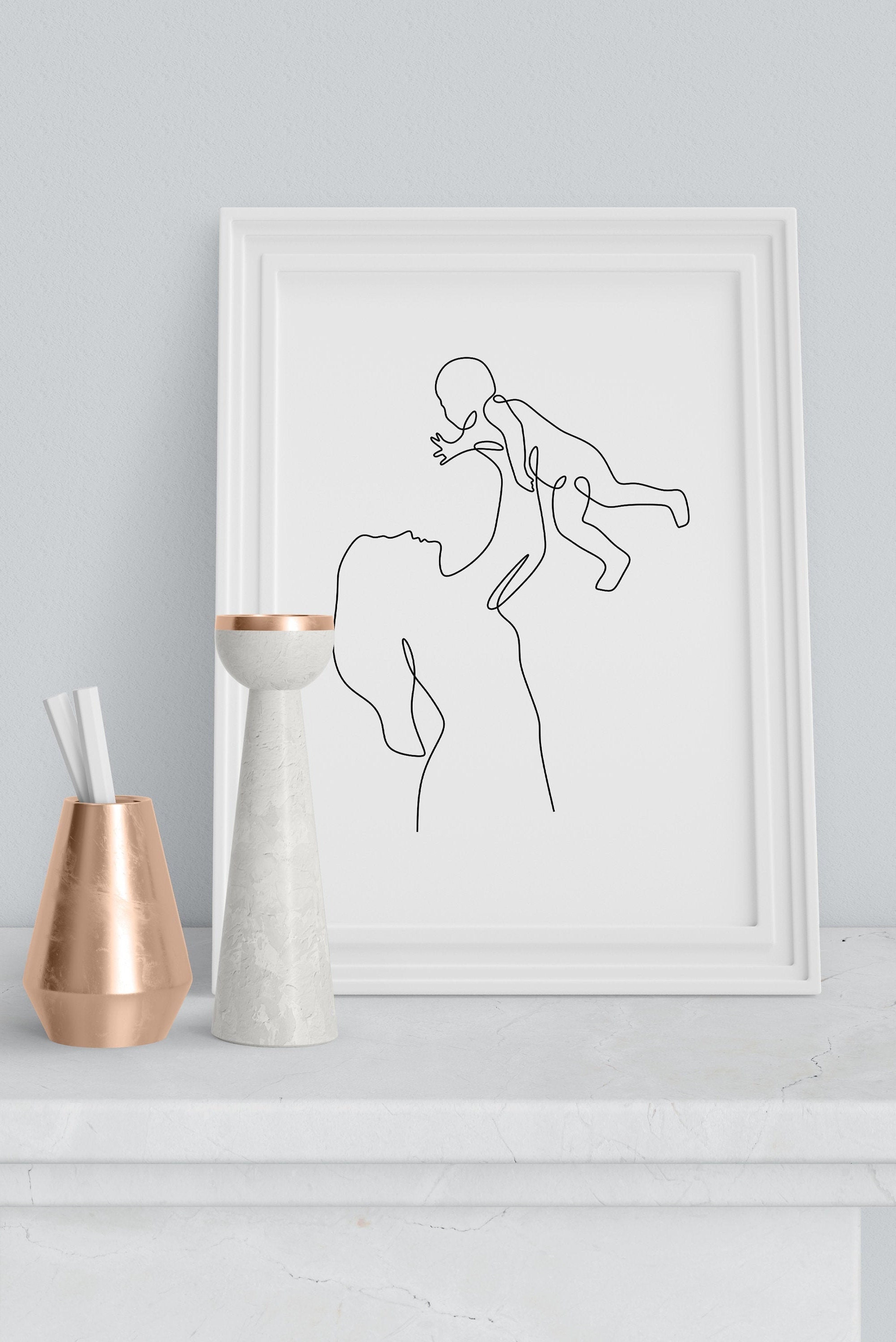 Mom and Baby One Line Art Mother Holding a Baby Print - Etsy