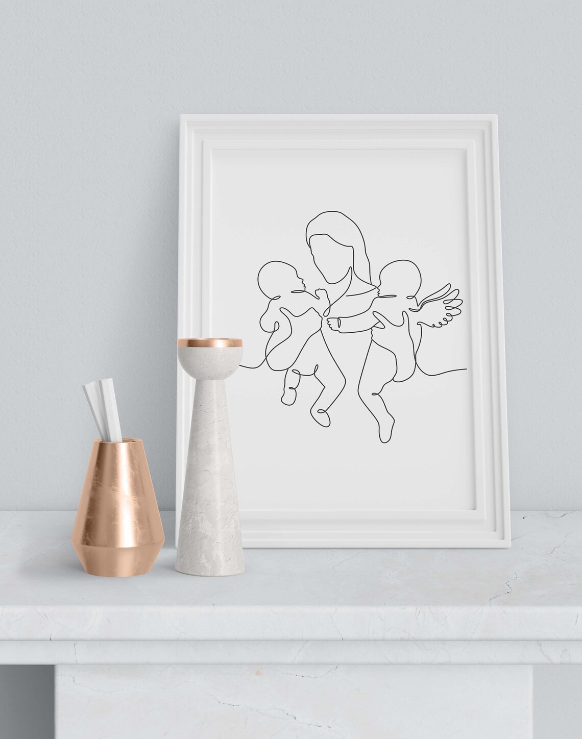 Mom and Babys One Single Line Art Print Baby With Wings - Etsy