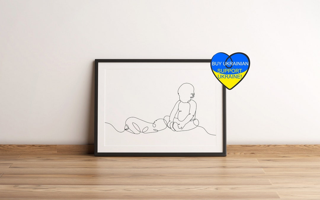 Two Babies One Line Art Print, Two Kids Single Line Drawing, Infant