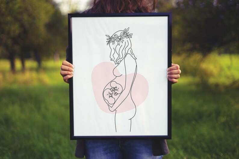 Twins Pregnant Woman line art print Pregnancy Wall Art image 6