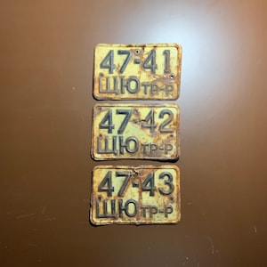 Conjunto de três números de faixas soviéticas / Placa de metal / Placa antiga / Placa preta e branca da URSS / Decoração de parede