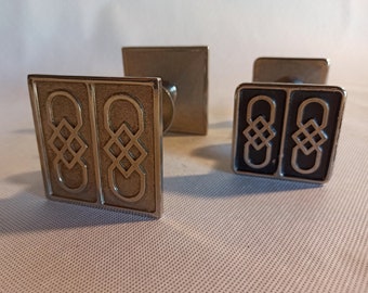 A pair of square metal doorknobs, Black and silver door handles are made in the USSR, Vintage pens, Soviet metal handles, Rustic decor