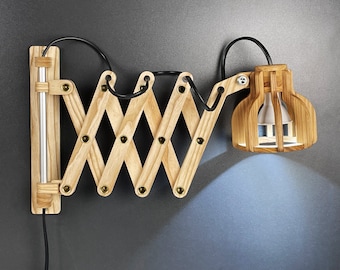Wooden scissor lamp / retro lamp / steampunk lamp / industrial lamp / rustic lamp / lamp with character