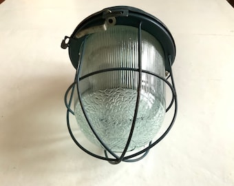 Luminaire with grating USSR 80s, Waterproof hermetically sealed lamp made of metal and glass, Retro lighting, Industrial decor, Loft style