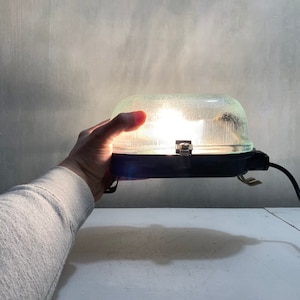 USSR 80s industrial wall lamp, thick embossed glass, moisture-resistant pastmass top, retro pendant lighting, industrial decor, loft style
