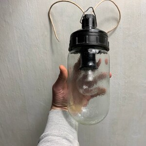 USSR industrial lamp 70s, thick embossed glass, moisture-resistant pastmass top, retro pendant lighting, industrial decor, loft-style light
