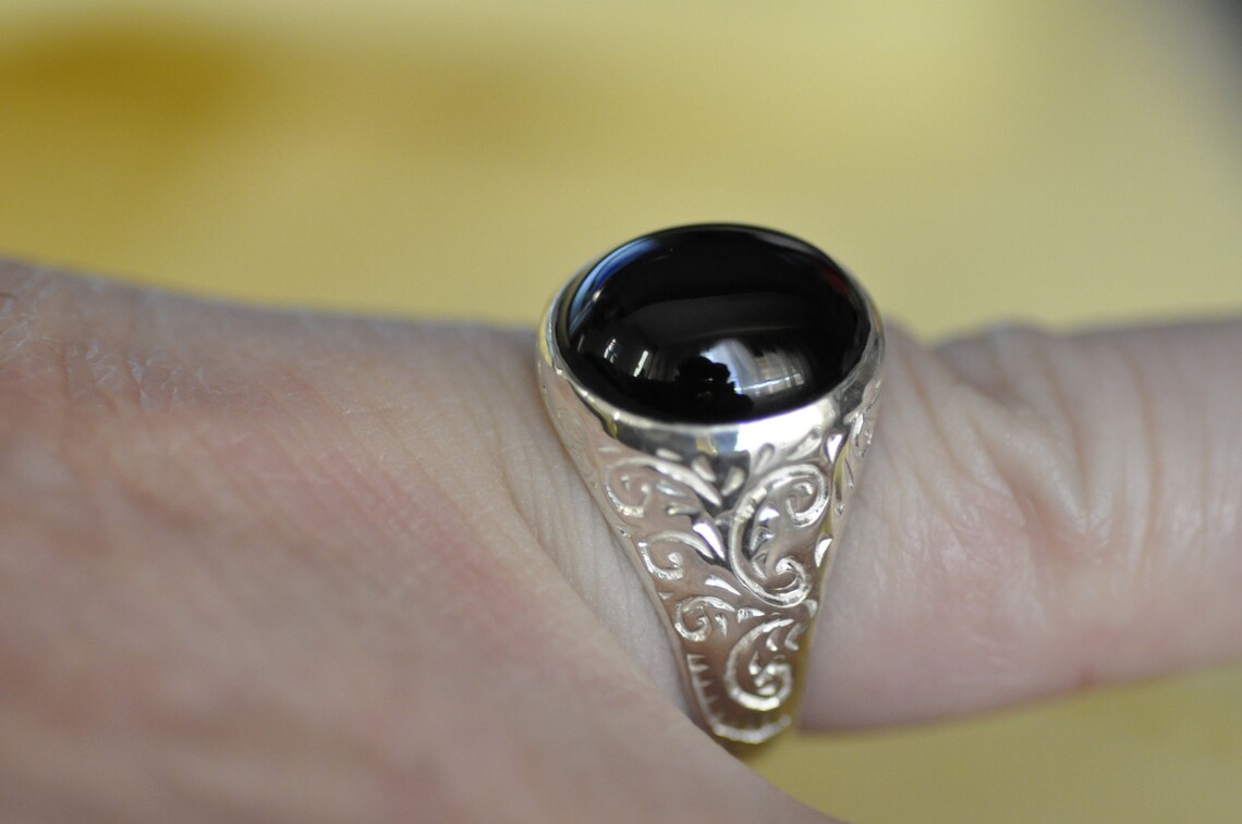 Mens Sterling Silver Antique Style Pinky Ring with Onyx Etsy