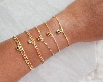 Star Birthstone CZ 18K Gold Plated Bracelet, Personalized Charm Bracelet, Minimalist Bracelet, Bracelets For Mom, Gift for Him