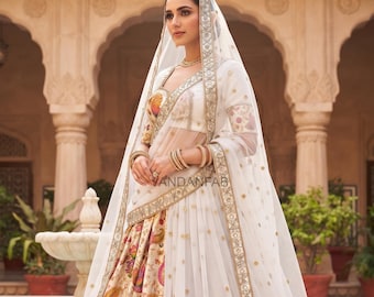 Designer Faux Georgette Lehenga Choli | Heavy Thread Embroidery Wedding Outfit | Bridal & Party Wear