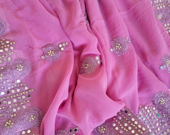 Lavender Embroidered Georgette Saree | Mirror Work And Stone Embellished Designer Saree | Wedding & Party Wear