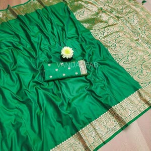 Banarasi Silk Saree, Self Weaving Design, Zari Pallu, Contrast Blouse