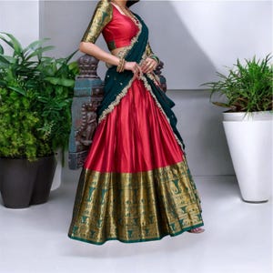 Red Narayan Pattu Silk Zari Weaving Lehenga Choli with Dupatta