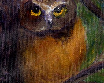 Eule in Einsamkeit - Original Acrylbild auf 15x10cm großer Leinwandplatte