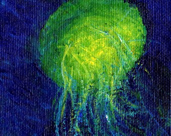Tiefseequalle - Original Acrylbild auf 15x10cm großer Leinwandplatte