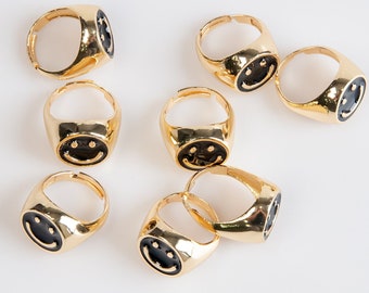 Anillo de cara sonriente ajustable: anillo de emoji de acero inoxidable