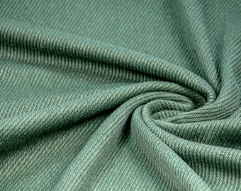Khaki Green Cotton Fabric: 3-Yarn Diagonal Fleece, 74" Wide