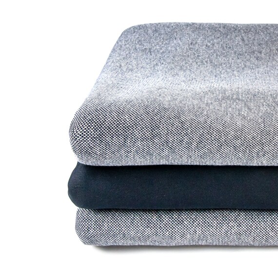 Dark Navy & White Interlock Knit Fabric: Double Face, 300 GSM